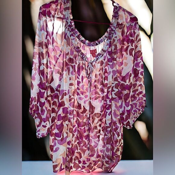 Elle l Pink Cream White l Sheer l Top, Blouse l 3/4 sleeve l 1X - Picture 7 of 7